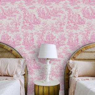 Chic Baby Pink Vintage Botanical Pattern Wallpaper