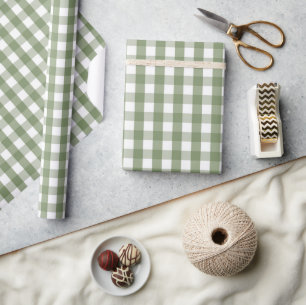 Chic Baby Shower Green Gingham & Plaid Pattern Wrapping Paper