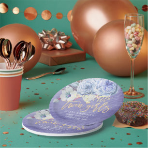 Chic Baby Shower Sweet Little Twin Girls Paper Plate