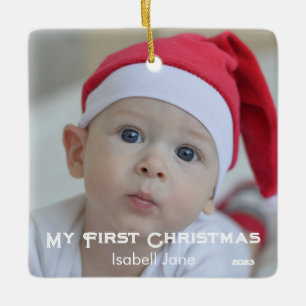 Chic Baby's First Christmas Newborn Photo  Ceramic Ornament