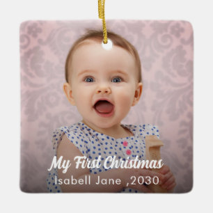 Chic Baby's First Christmas Newborn Photo Ceramic Ornament
