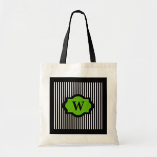 CHIC BAG_72 GREEN ON BLACK/WHITE STRIPES TOTE BAG