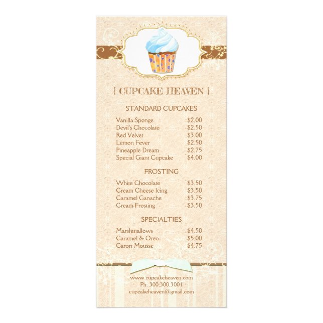 Chic Bakery Cupcake Price List Rack Card (Front)