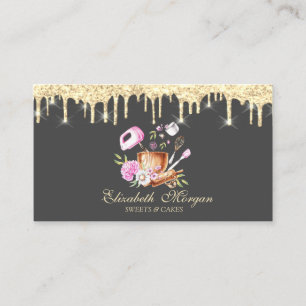 Chic Bakery Tools Faux Gold Drips Bakery Business Card