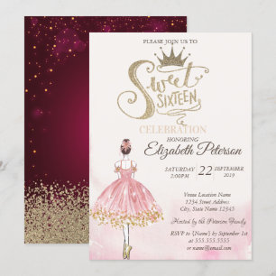 Chic Ballerina,Tiara, Diamonds Sweet 16  Invitation