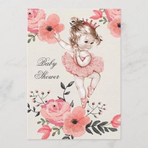 Chic Ballerina Watercolor Flowers Baby Shower Invitation