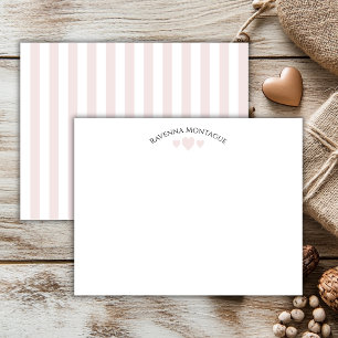 Chic Ballet Pink Cracked Hearts Striped Note Card