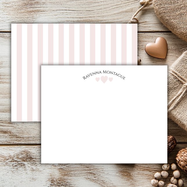 Chic Ballet Pink Cracked Hearts Striped Note Card (Creator Uploaded)