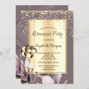 Chic Balloons, Confetti Flowers Retirement Invitation