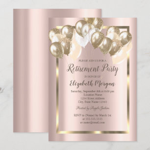 Chic Balloons,Frame,Rose Gold,Retirement  Invitation