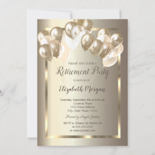 Chic Balloons,Gold Frame,Champagne Retirement Invitation
