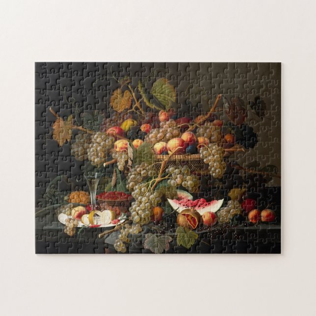 Chic Baroque Fruit Still Life Art Oil Painting Jigsaw Puzzle (Horizontal)