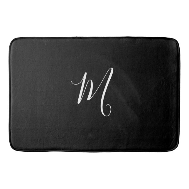 CHIC BATH MAT_BLACK  SOLID/ WHITE MONOGRAM BATH MAT (Front)