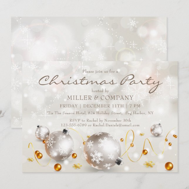 Chic Bauble Decorations Corporate Christmas Party Invitation (Front/Back)