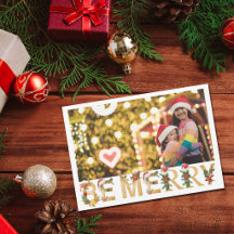 Chic Be Merry Christmas Kids Photo Gold Letters