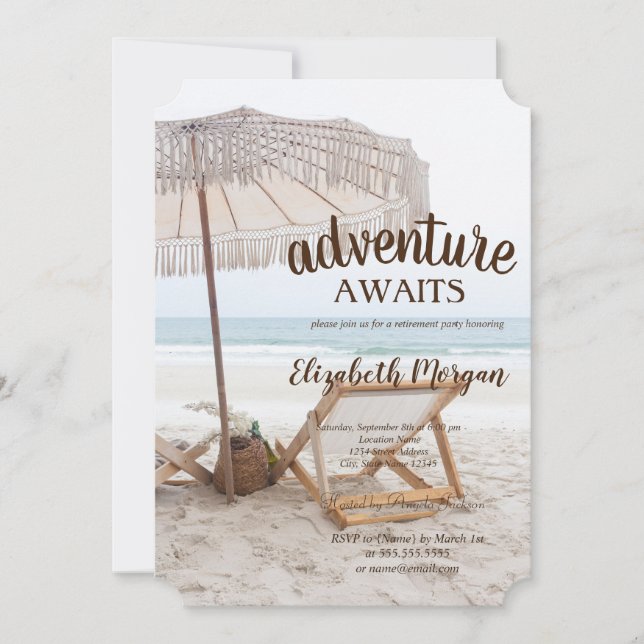 Chic Beach Chair Parasol Retirement Party  Invitation (Front)