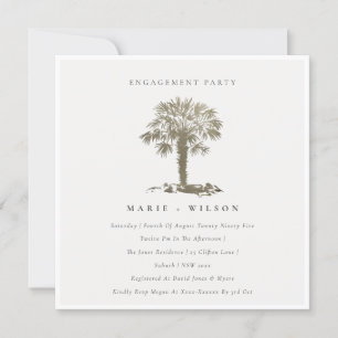 Chic Beach Palm Tree Dark Gold Engagement Invite