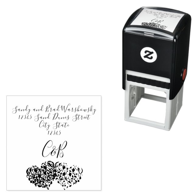 Chic Beach Wedding 2 decorate Hearts Self-inking Stamp (In Situ)