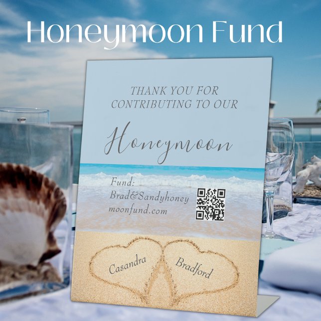 Chic Beach Wedding 2 Hearts in the Sand Pedestal Sign (Creator Uploaded)