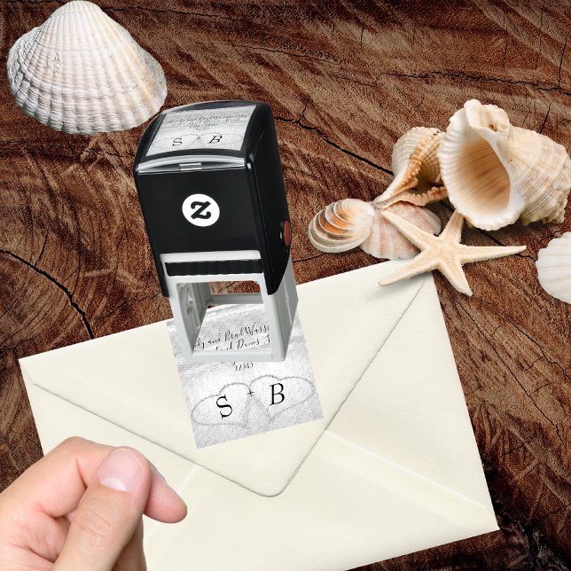 Chic Beach Wedding 2 Hearts in the Sand Self-inking Stamp (Creator Uploaded)
