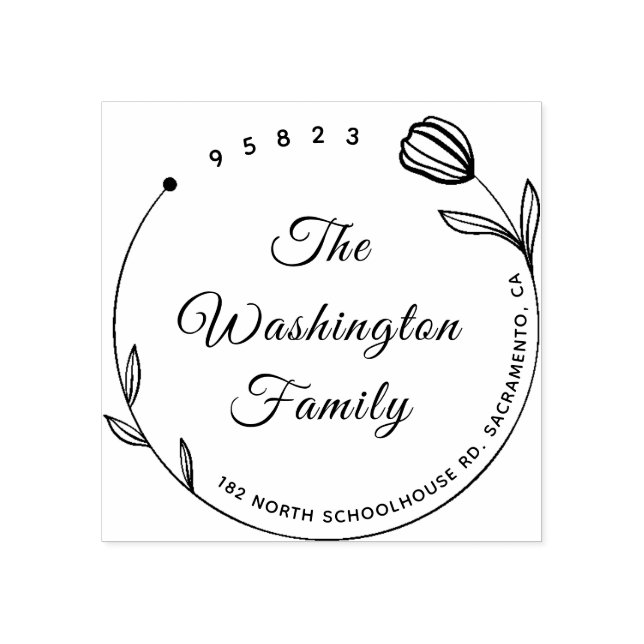 Chic Beautiful Flower Round Family Name Rubber Stamp (Imprint)