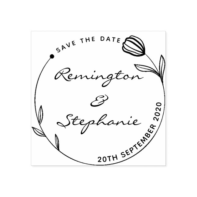 Chic Beautiful Flower Round Save The Date Rubber Stamp (Imprint)
