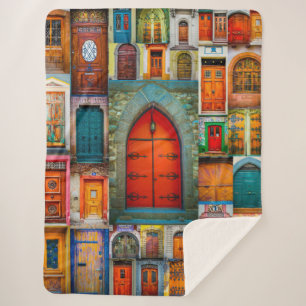 Chic Beautiful Red Unique Vintage Old World Doors Sherpa Blanket