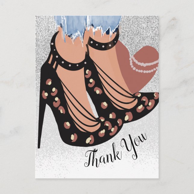 Chic Beauty Fashionista Blogger  Glitter Thank You Postcard (Front)
