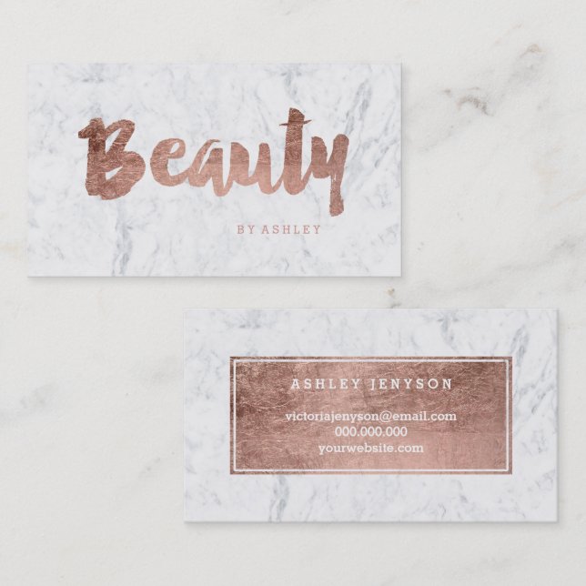 Chic beauty modern rose gold typography marble business card (Front/Back)