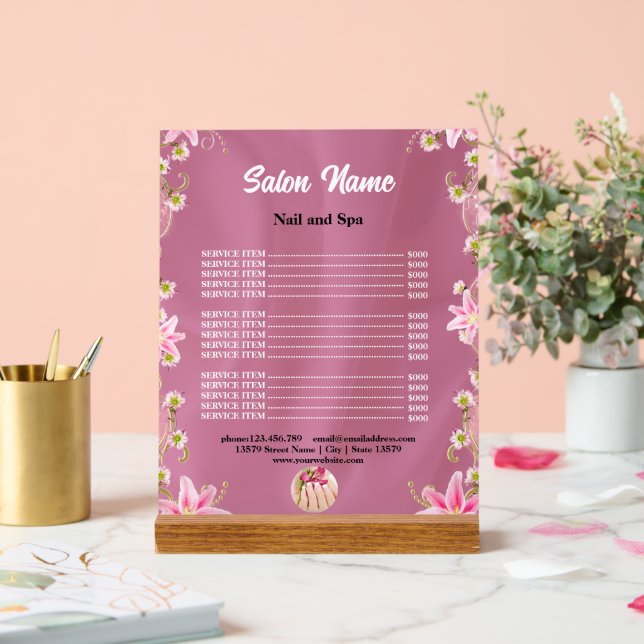Chic Beauty Nail Salon Price List menu Acrylic Sign (Wedding)