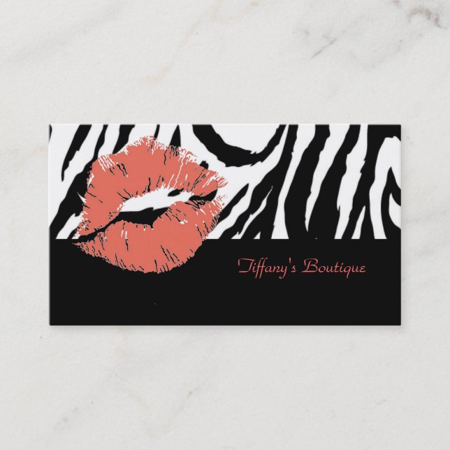 Chic Beauty Salon Zebra Print Lips Makeup Artist Business Card (Front)