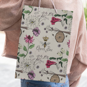 Chic Beehive Cream Floral Small Gift Bag