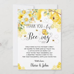 Chic Bees Bee Yellow Ivory Floral Baby Shower   Thank You Card