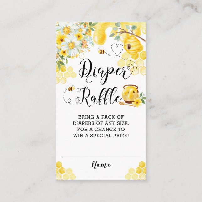 Chic Bees Yellow Floral Baby Shower Diaper Raffle  Enclosure Card (Front)