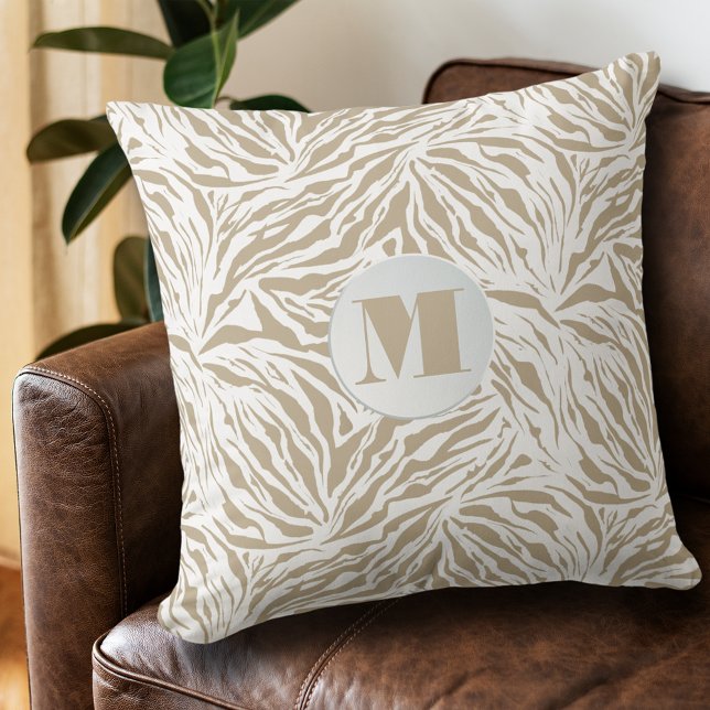 Chic Beige Animal Print Monogram Cushion (Creator Uploaded)