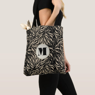 Chic Beige Animal Print Monogram Tote Bag