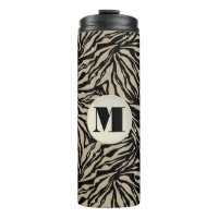 Chic Beige Black Animal Print Monogrammed