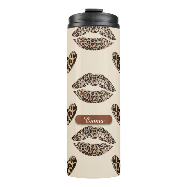 Chic Beige & Black Cheetah Print Thermal Tumbler (Front)
