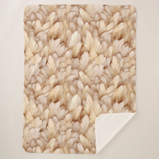 Chic beige feathers pattern sherpa blanket (Front)