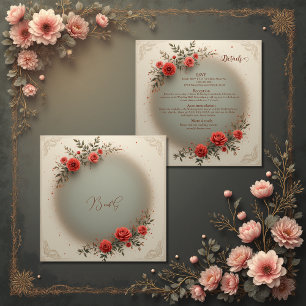 chic beige floral vintage rose wedding all in one enclosure card