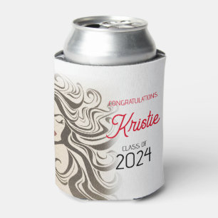 Chic Beige Hair Stylist Graduation Party Retro Can Cooler