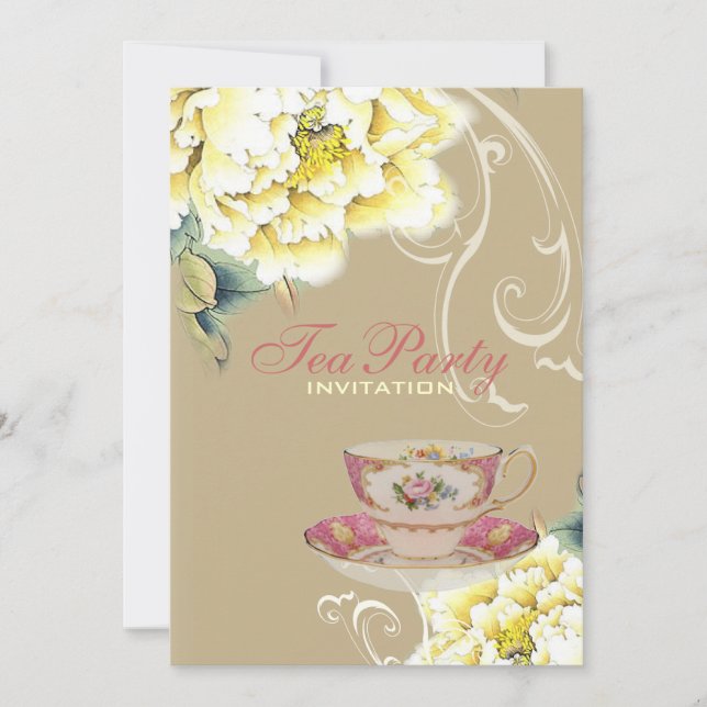 Chic beige peony watercolor floral bridal shower invitation (Front)