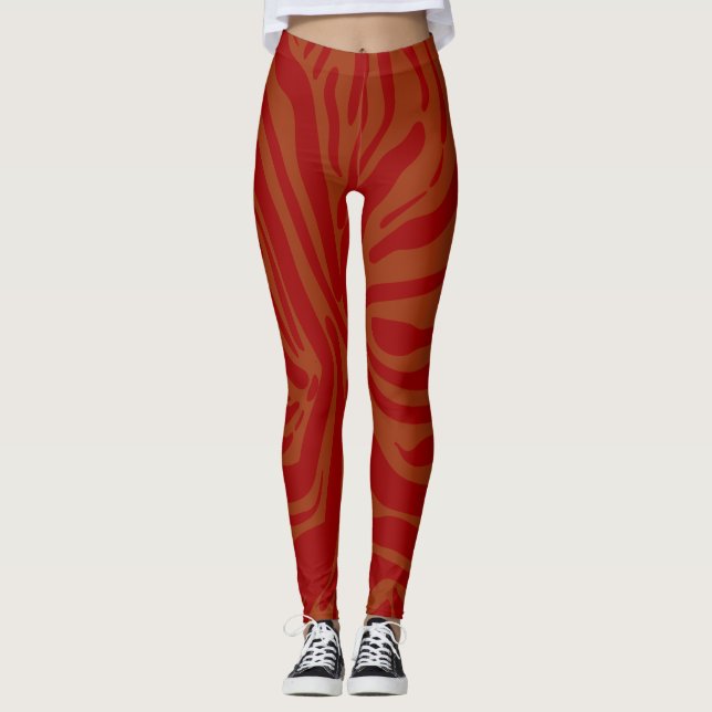 chic beige &red  zebra print pattern leggings (Front)