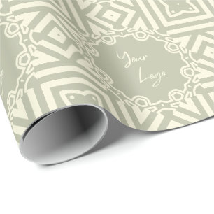 Chic Beige Sage Green Stripe Custom Business Logo  Wrapping Paper