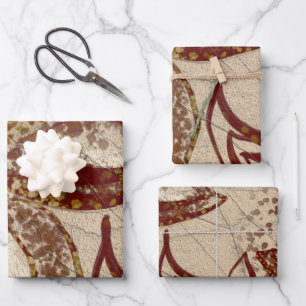 Chic Beige Texture Burgundy Floral Abstract Wrapping Paper Sheet
