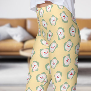 Chic Beige White Sepal and Style Floral Pattern Leggings