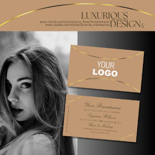 Chic Beige with Gold Decor and Logo Stylish Simply Business Card