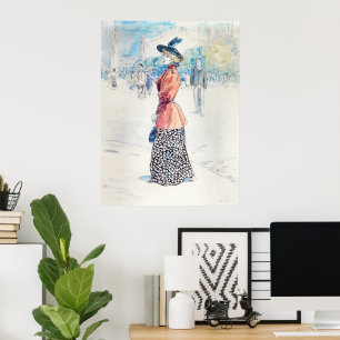 Chic Belle Epoque French Woman in Red Jacket Art Poster