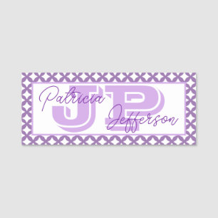Chic Bellflower Violet Mesh Border Unique Monogram Name Tag