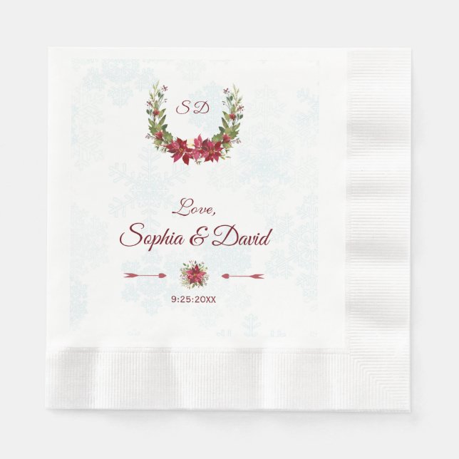 Chic Berries Bullfinch Winter Wreath Wedding Napkin (Front)
